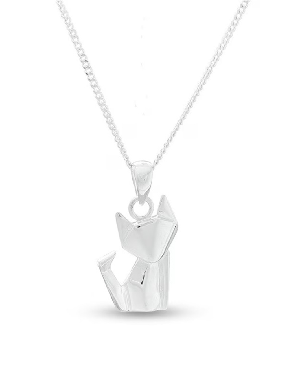 Zales Silver Origami Cat Pendant Necklace